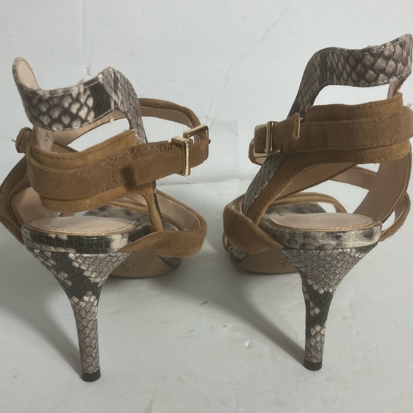 Jessica Simpson Brown Snakeskin Print Suede Strap High Heels NWOT - Picture 3 of 10